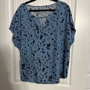 Blue and Black Patterned Women's Top